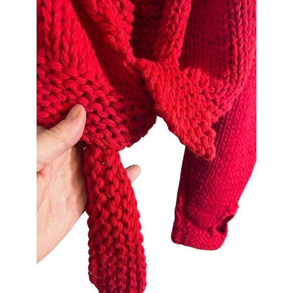 Amano Sweater M Red Hand Knit Cropped Cable Vintage Artsy Festive Luxury Preppy - Picture 7 of 15
